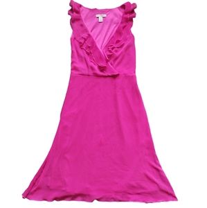 Jonathan Martin Pink Sleeveless Ruffle Neck A-Line Midi Dress